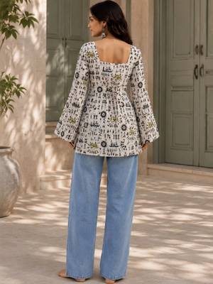Women ethnic motifs printed flared sleeves indie prints kurta 2
