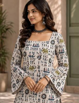 Women ethnic motifs printed flared sleeves indie prints kurta 4