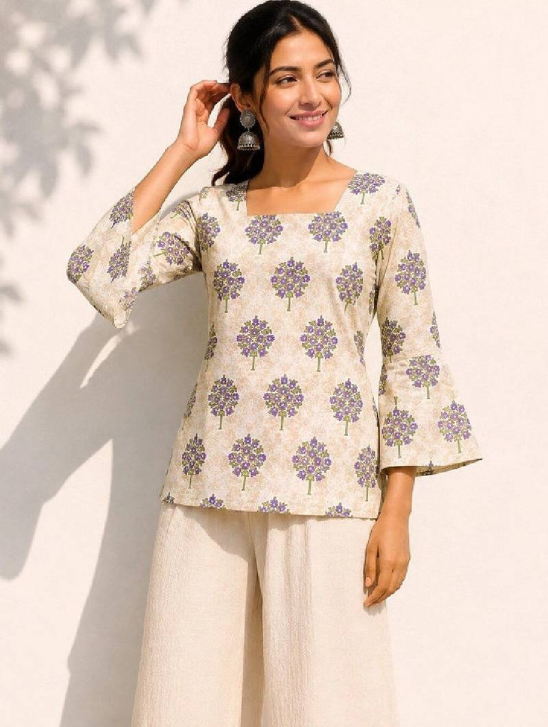 Women floral printed flared sleeves indie florals kurta