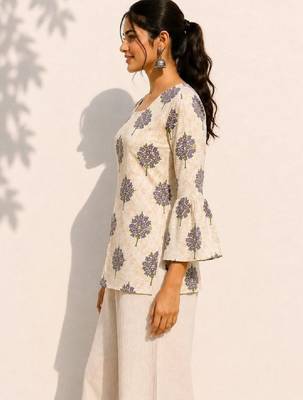Women floral printed flared sleeves indie florals kurta 2