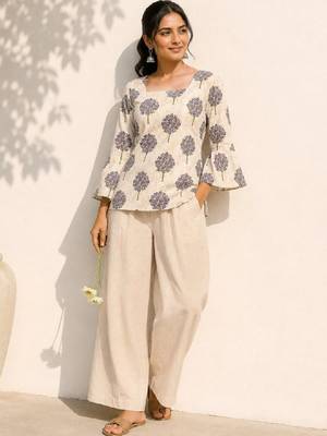 Women floral printed flared sleeves indie florals kurta 4