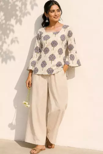 Women floral printed flared sleeves indie florals kurta
