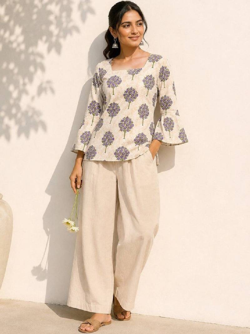 Women floral printed flared sleeves indie florals kurta