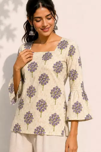 Women floral printed flared sleeves indie florals kurta