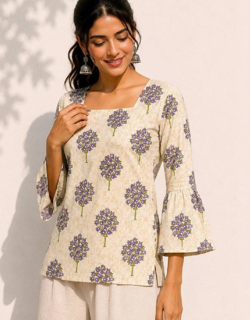 Women floral printed flared sleeves indie florals kurta