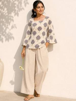 Women floral printed flared sleeves indie florals kurta 4