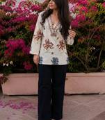 Women floral printed flared sleeves mirror work floral kurta