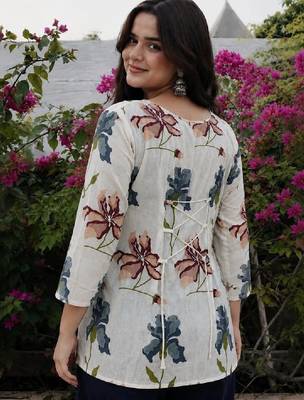 Women floral printed flared sleeves mirror work floral kurta 2