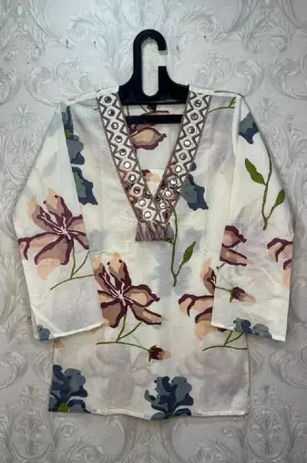 Women floral printed flared sleeves mirror work floral kurta
