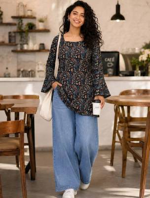 Women floral printed flared sleeves floral kurta 1