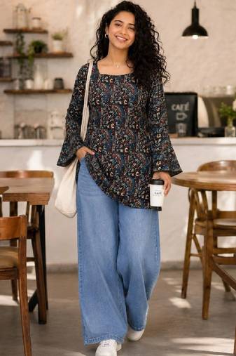 Women floral printed flared sleeves floral kurta