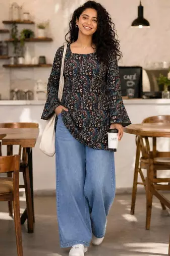 Women floral printed flared sleeves floral kurta