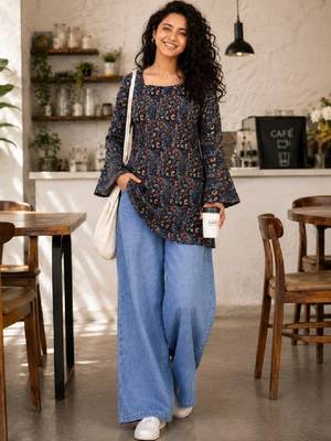 Women floral printed flared sleeves floral kurta 2