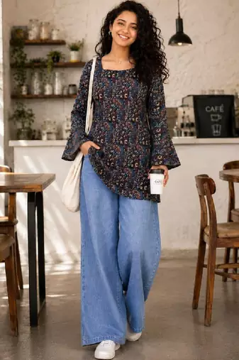 Women floral printed flared sleeves floral kurta