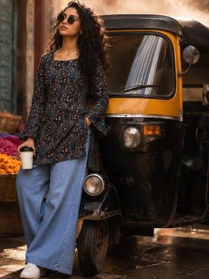 Women floral printed flared sleeves floral kurta 3