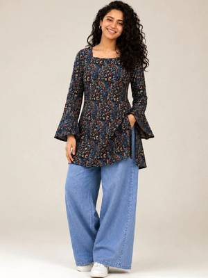 Women floral printed flared sleeves floral kurta 4