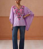 Women floral embroidered thread work floral kaftan kurta