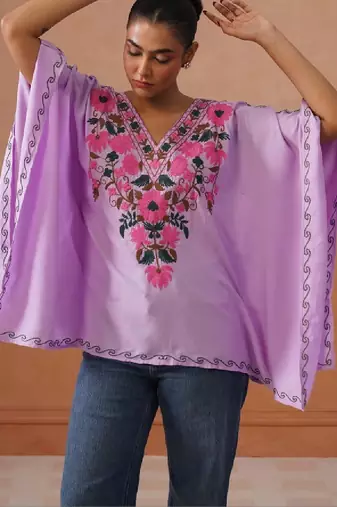 Women floral embroidered thread work floral kaftan kurta