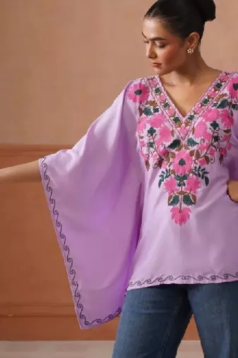 Women floral embroidered thread work floral kaftan kurta