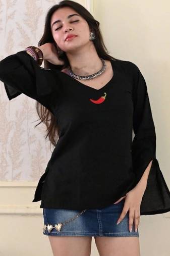 Women embellished flared sleeves thread work handloom kurta