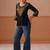 Women ethnic motifs embroidered flared sleeves thread work kurta