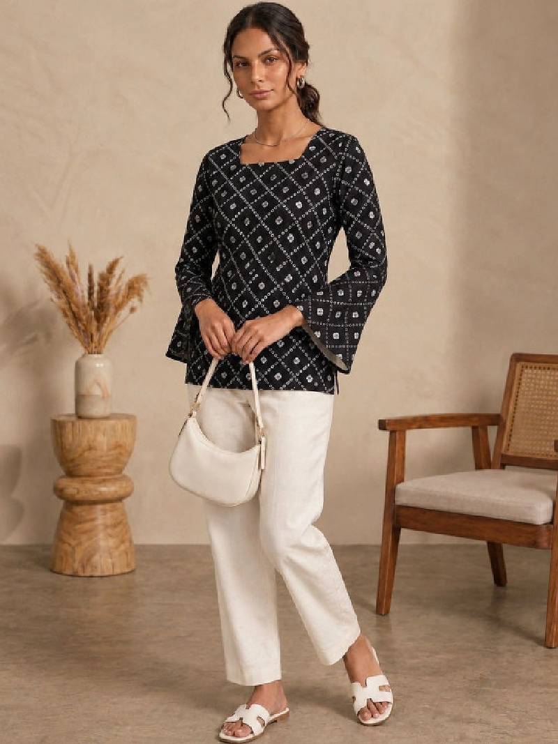 Women ethnic motifs printed bell sleeves kurta