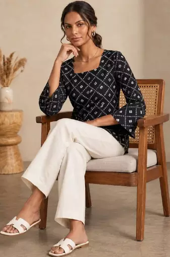 Women ethnic motifs printed bell sleeves kurta