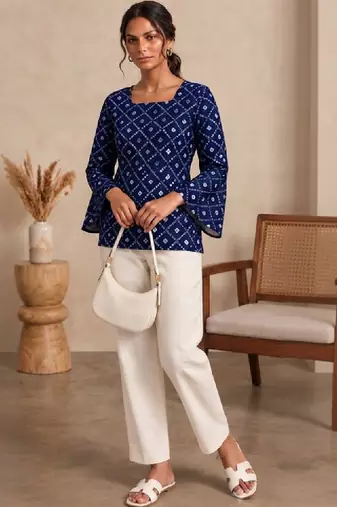 Women ethnic motifs printed flared sleeves kurta
