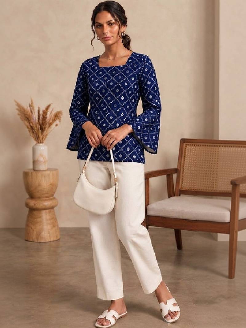 Women ethnic motifs printed flared sleeves kurta