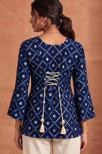 Women ethnic motifs printed flared sleeves kurta