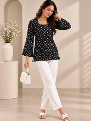 Women bandhani printed flared sleeves kurta 1