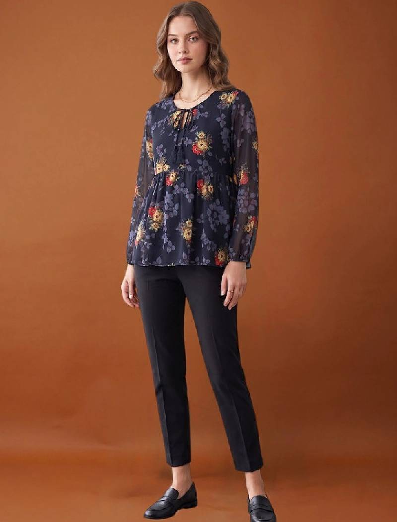 Women floral printed flared sleeves floral georgette kurta