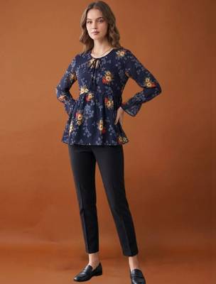 Women floral printed flared sleeves floral georgette kurta 2