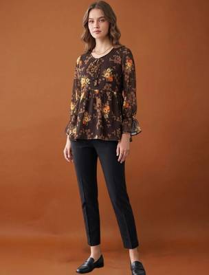 Women floral printed flared sleeves floral georgette kurta 1