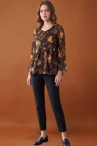 Women floral printed flared sleeves floral georgette kurta