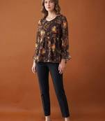 Women floral printed flared sleeves floral georgette kurta