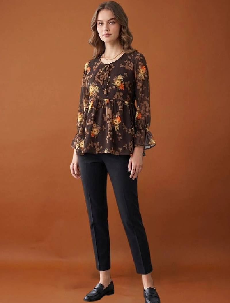 Women floral printed flared sleeves floral georgette kurta