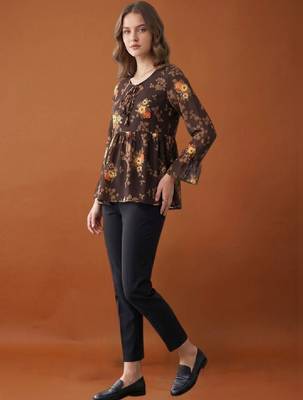 Women floral printed flared sleeves floral georgette kurta 2