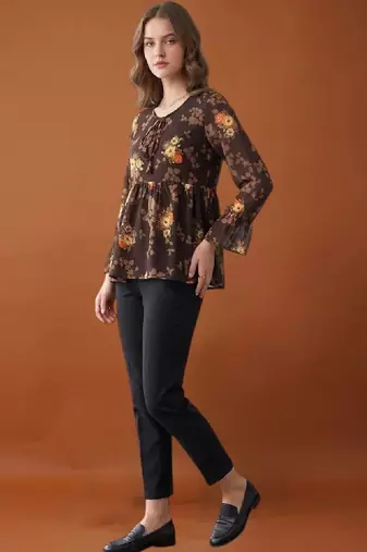 Women floral printed flared sleeves floral georgette kurta