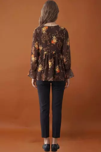 Women floral printed flared sleeves floral georgette kurta