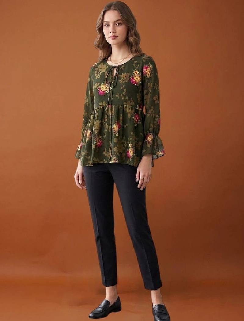 Women floral printed flared sleeves floral georgette kurta