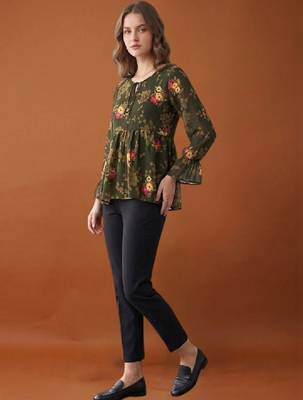 Women floral printed flared sleeves floral georgette kurta 2