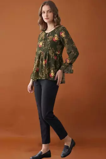 Women floral printed flared sleeves floral georgette kurta