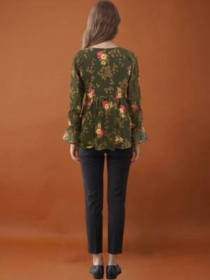 Women floral printed flared sleeves floral georgette kurta 4