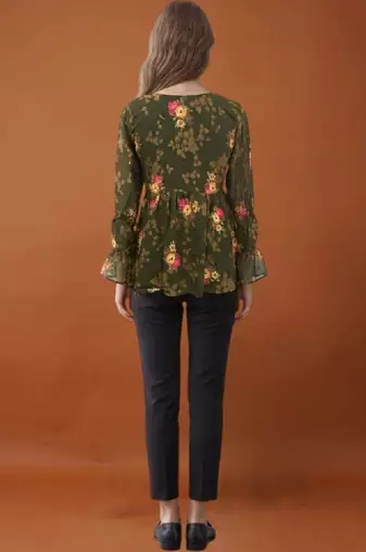 Women floral printed flared sleeves floral georgette kurta