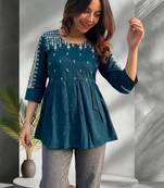 Women ethnic motifs embroidered thread work kurta