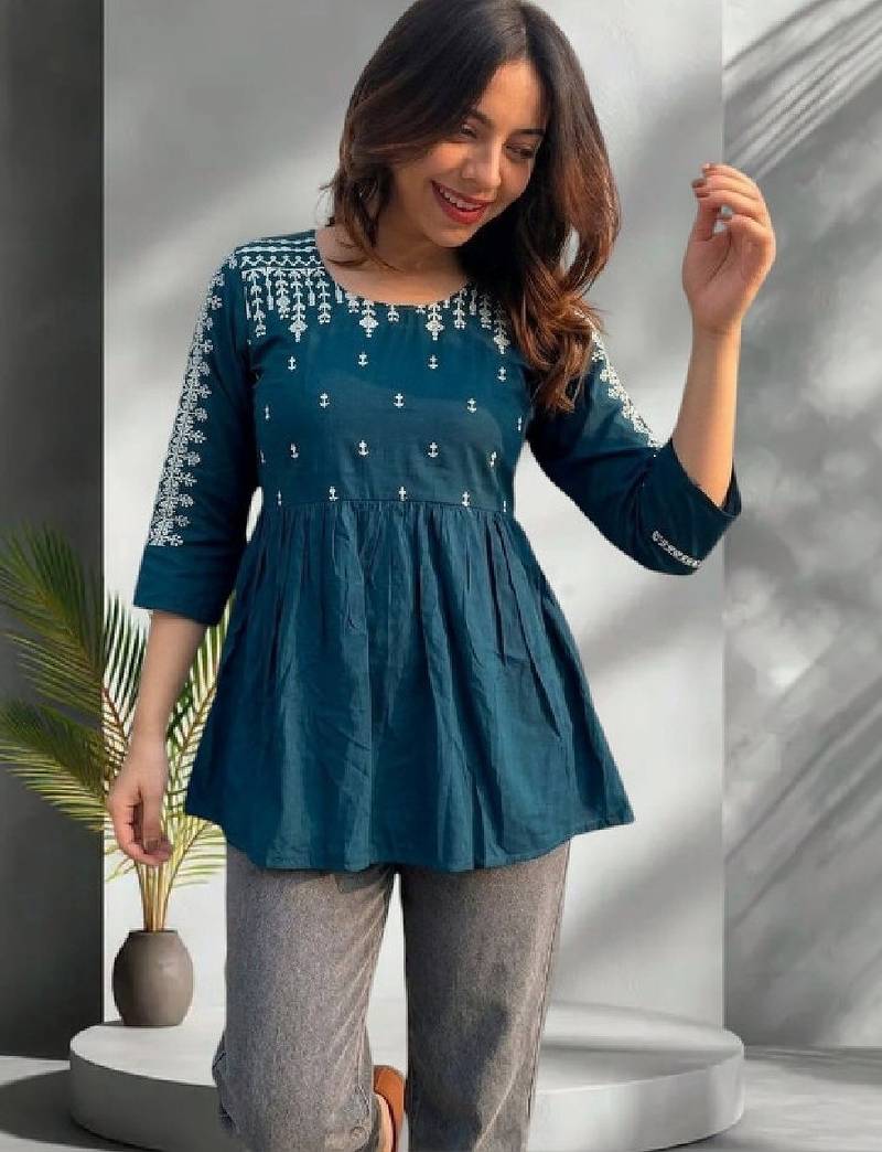 Women ethnic motifs embroidered thread work kurta - saanjh - 4903371