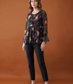 Women floral printed flared sleeves floral georgette kurta