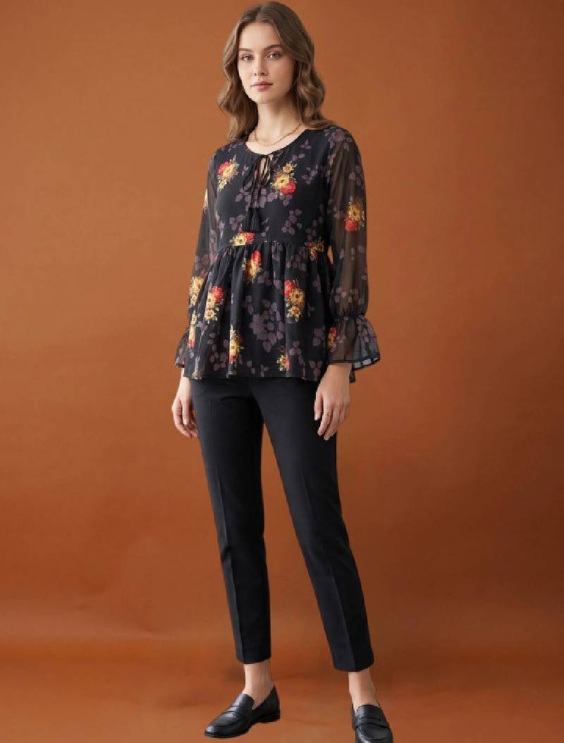 Women floral printed flared sleeves floral georgette kurta