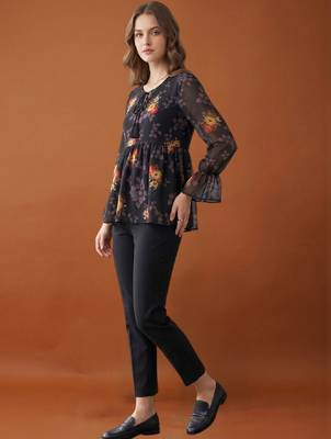 Women floral printed flared sleeves floral georgette kurta 2